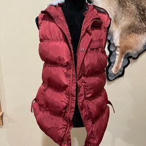 Wantdo Red Puffer Vest‎ Womens Medium Jersey Hood Fall Casual Game Day